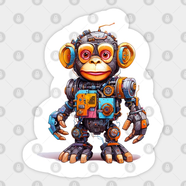 Cartoon monkey robots. T-Shirt, Sticker. Sticker by AndreKENO